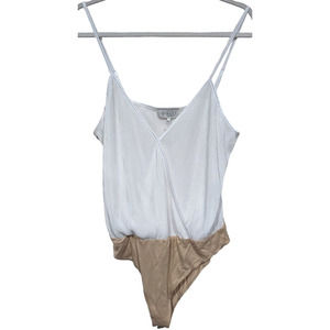 NWT W.A.Y.F. Where Are Your From? White Ribbed Silky Bodysuit sz Medium Women's